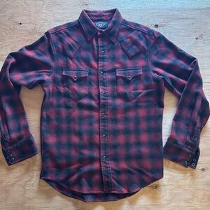 RRL Ralph Lauren Red and Black Plaid Western Button Down Shirt